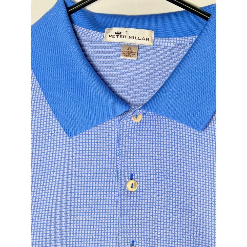 Peter Millar Mens XL Blue Geo Print Performance Polo Shirt Short Sleeve Golf - Picture 4 of 8